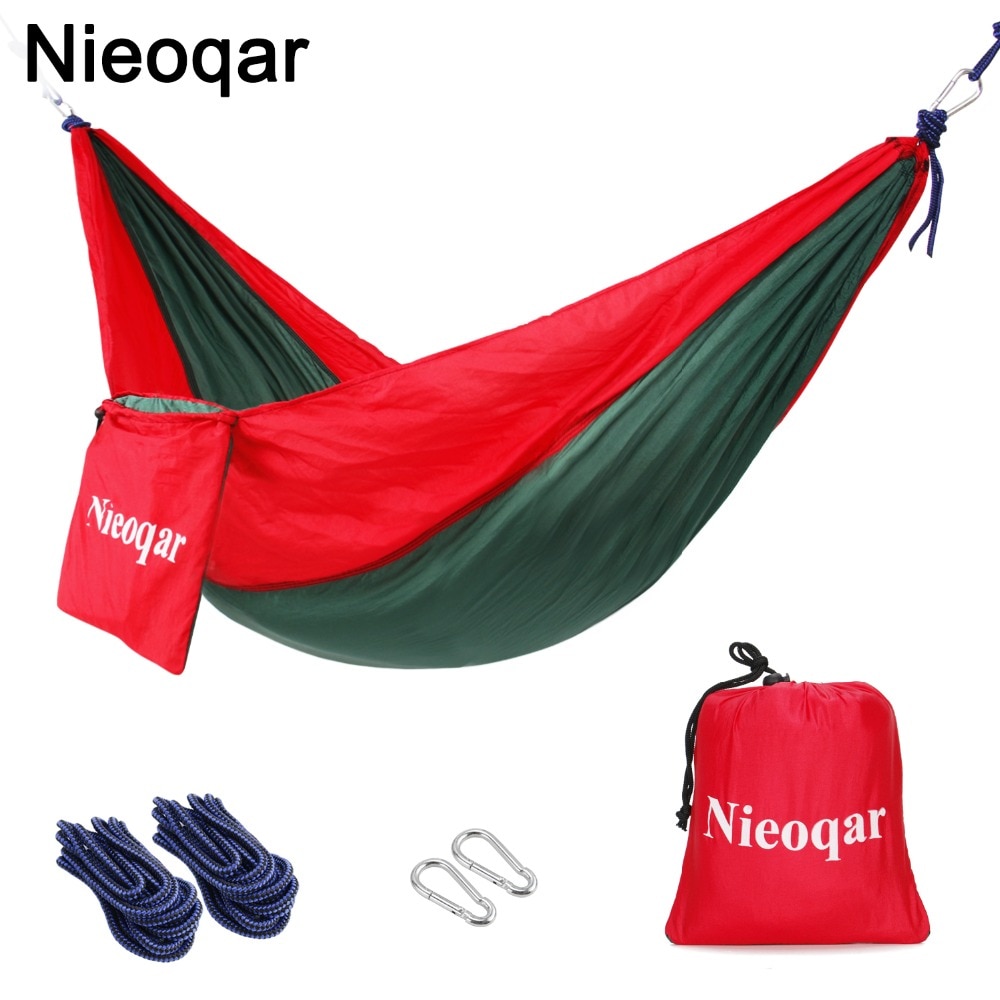 Ultralight 1-2 persoon hangmatten outdoor camping reizen wandelen slapen bed picknick swing tent enkele tent Rood, groen 230*90CM