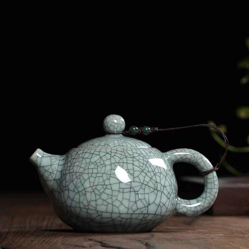 Juego de té con esmalte craquelado, tetera china de cerámica celadón longquan con horno ge, tetera antigua de arcilla yixing.: Do