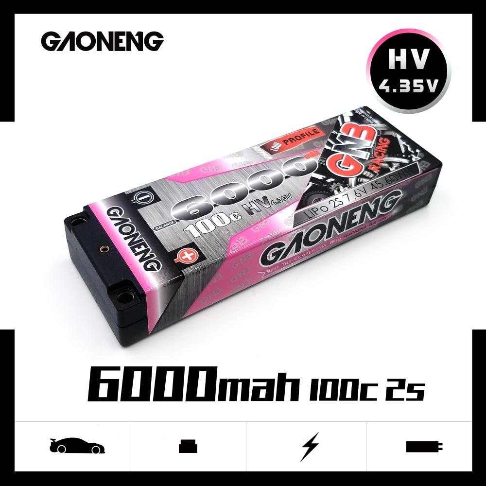 Gaoneng Gnb 6000 Mah 7.6V Hv 100C/200C 2S Hardcase 2S Lipo Batterij Pack 5.0 Mm bullet Deans T Plug Voor 1:10 1/10 Rc Auto Rc Boot