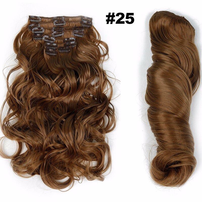 Feibin Clip en extensiones de cabello, peluca de pelo largo sintético ondulado 22 pulgadas 55cm, resistente al calor: #24