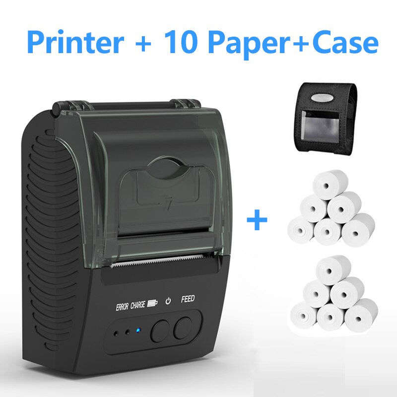 Thermal POS Receipt Printer Portable Mini Mobile Bluetooth Billing Printers for Small Business ESC/POS Support iOS &amp; Android Win: Add 10 Paper Case / UK plug