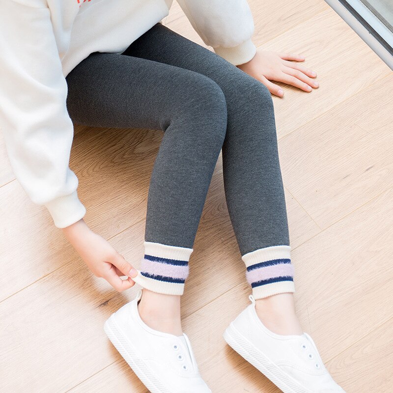 Winter Verdikking Warme Broek Voor Meisjes 3-12 Jaar Streep Leggings Kinderen Meisje Skinny Plus Fluwelen Potlood Broek: GRIJS / 5