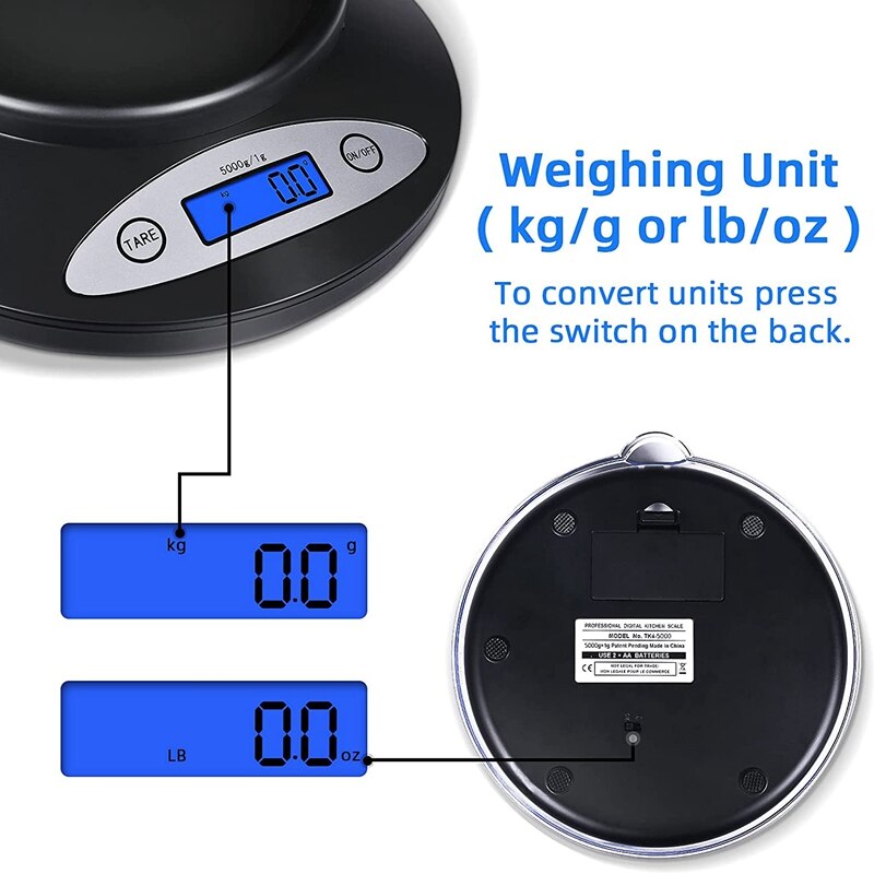 Digital Kitchen Scale With Bowl Food Scale For Cooking Baking And Weight Loss Kitchen Scale Back-Lit LCD Display