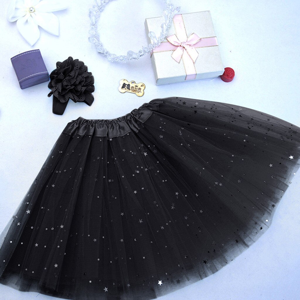 Kids Meisje Tule Rokken Petticoat Paillette Star Pettiskirt Haarband Tutu Rok Dancewear Dance Ballet Rokken Voor Baby Meisjes: Black