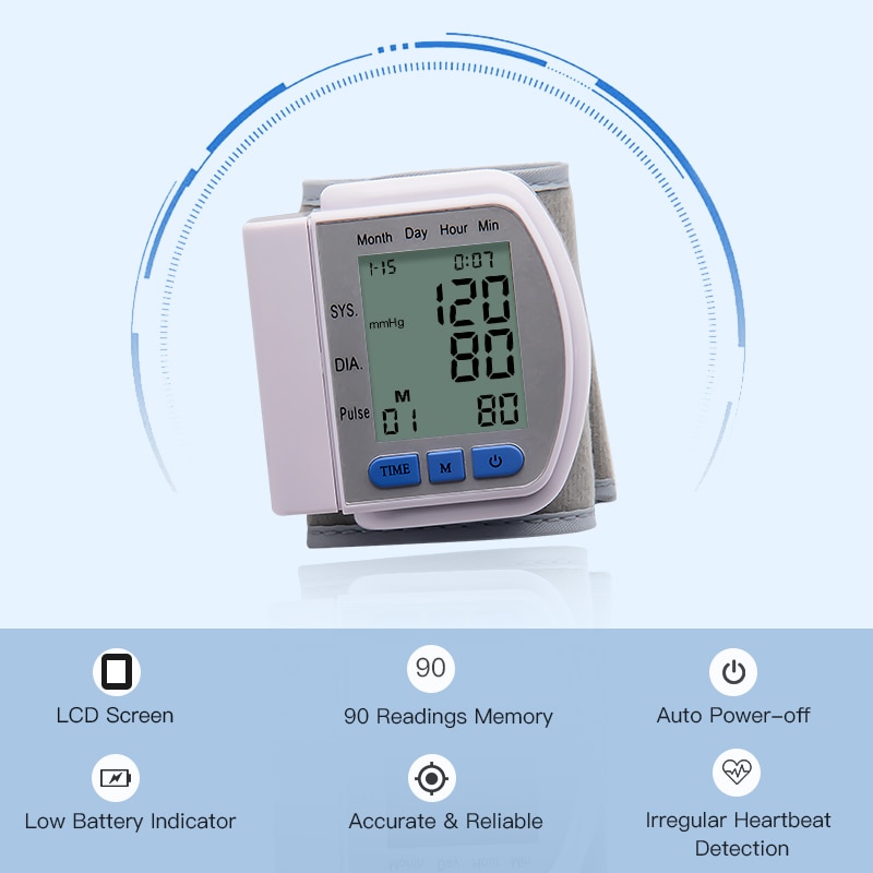 Automatisk digital håndleds blodtryksmåler lcd bp tonometer måler blodtryksmåler tensiometro tansiyon aleti pulsometer