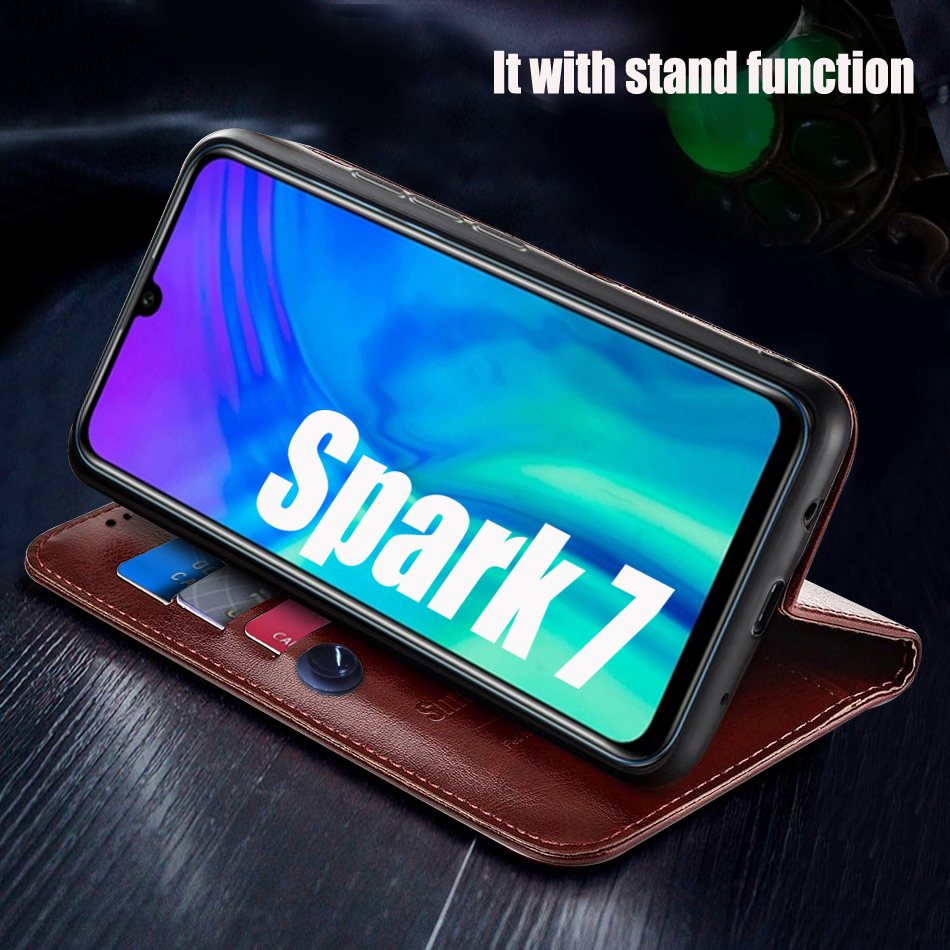 Étui à rabat en cuir pour Tecno Spark 7, porte-cartes, coque de téléphone