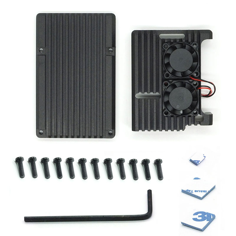 Dual fan Raspberry Pi 4 Model B / 3B + / 3B 4 color aluminum metal case with super two cooling fans + radiator suitable for RPI
