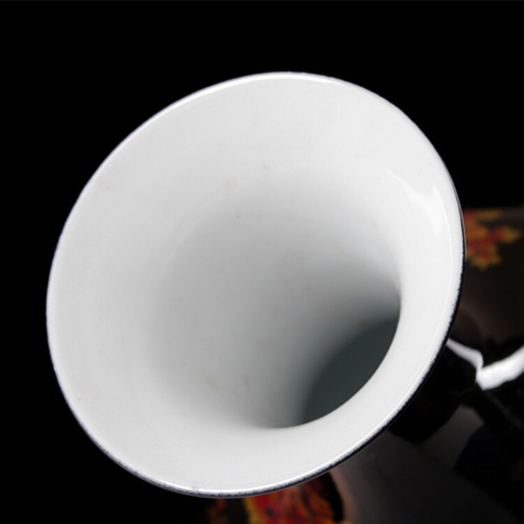 Jarrón de estilo chino, jarrón Jingdezhen de porcelana negra, florero de flor de esmalte para el hogar, floreros con rosas brillantes hechos a mano