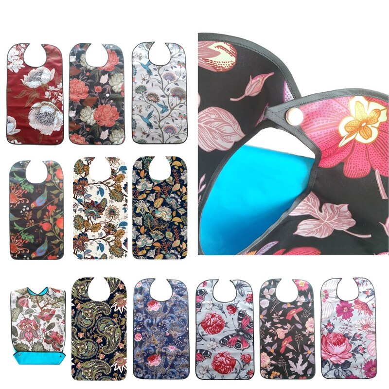 Reutilizável à prova dreágua adulto elder mealtime bib vestuário derramamento protetor de ajuda à deficiência avental floral flores impressão