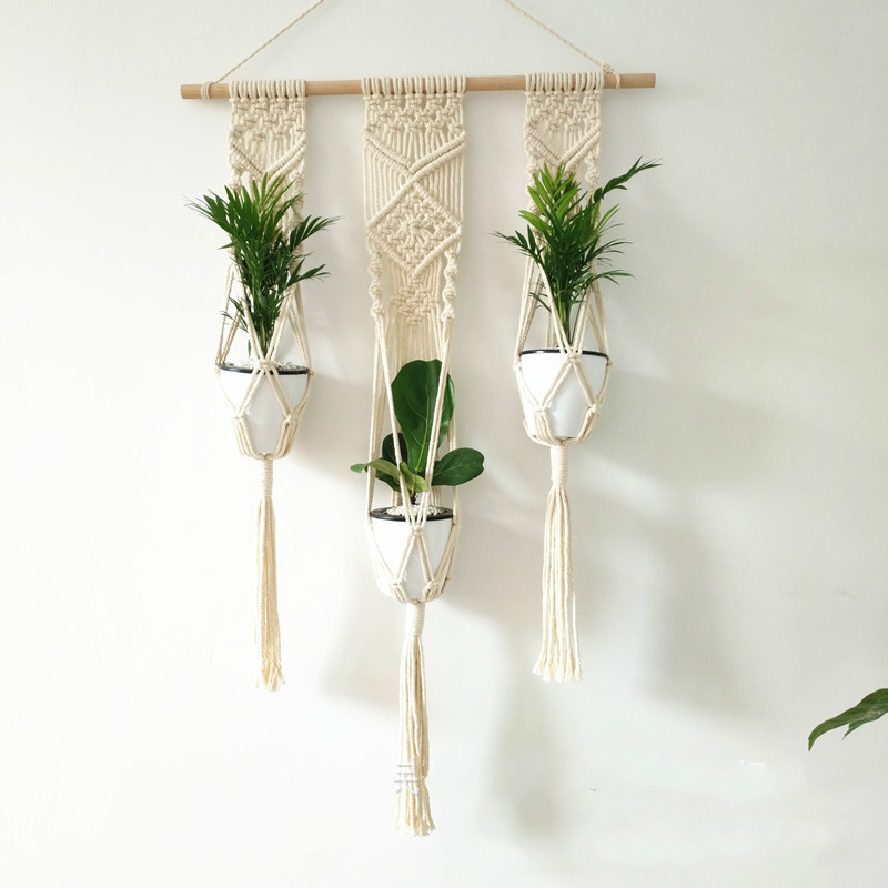 Macramé de doble capa de madera para colgar en la pared, marco de partición, decoración, Hogar, cesta, soporte de planta, cesta de flores, decoración Boho: B