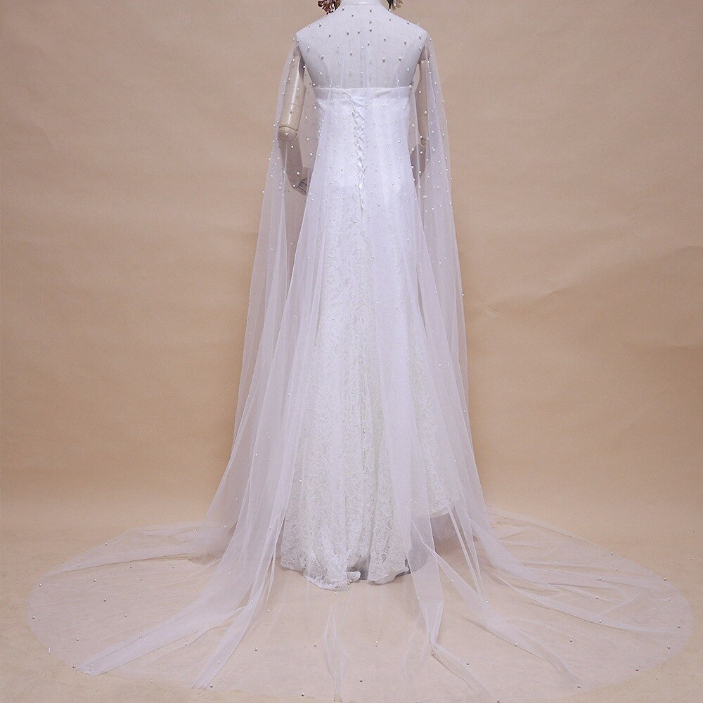 Janevini Elegante Parels Bruid Bolero Ivoor Beach Wedding Sjaals En Wraps Tulle Jassen Voor Bridal Party Vrouwen Cape Mariee