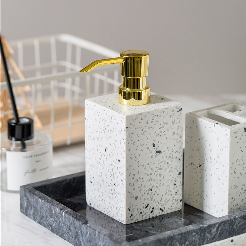 Blue Terrazzo Painted Bathroom Accessories Set Ceramic European Modern Household Four-piece Toothbrush Holder Soap Dish: Shampoo bottle
