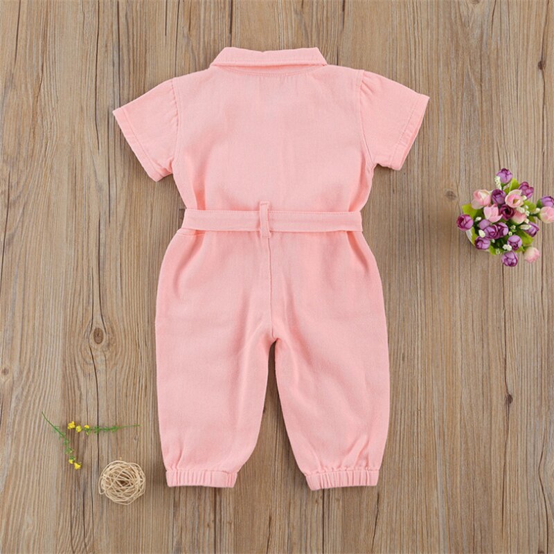Infant Kids Baby Meisjes Denim Jumpsuit Werkkleding Een Stuk Peuter Pocket Korte Mouw Romper Voor Kinderen Overalls