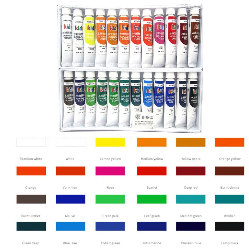 Gouache Paint Set 24 Vibrant Colors in Tubes Convenient to Mix with Great Result