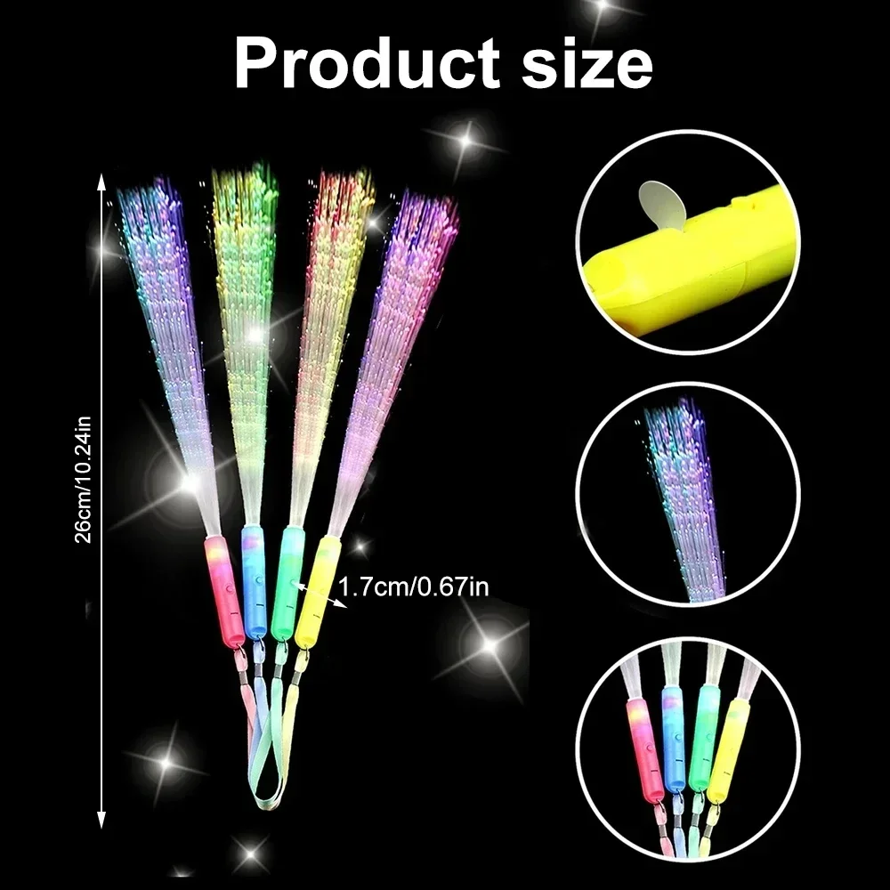 Varas piscantes operadas por bateria, varinhas de fibra óptica que brilham, varinhas de luz de fibra óptica que brilham no escuro, brinquedos iluminados