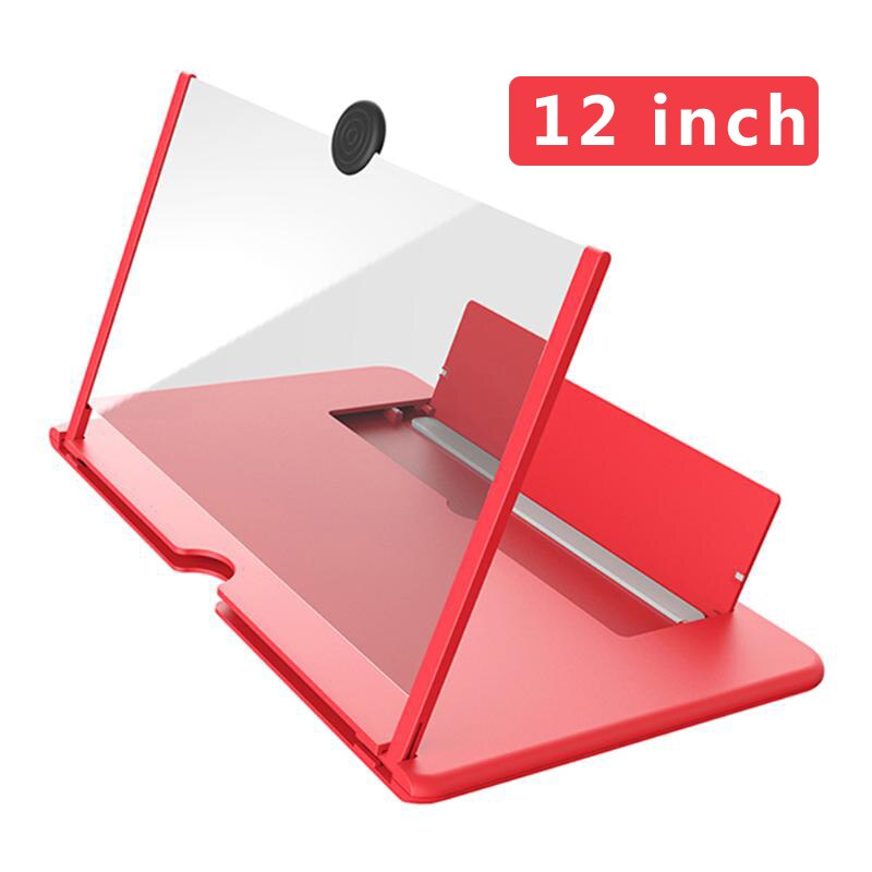 12 tommer foldbar mobiltelefon skærm lup forstørret 3d mobiltelefon skærm lup stråling hd video forstærker telefon stativ: Rød