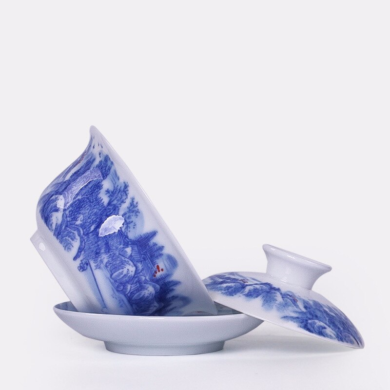 China Hand Painted Tea Set White Porcelain Gaiwan Set Tea Porcelain Pot Set For Travel Beautiful And Easy Kettle