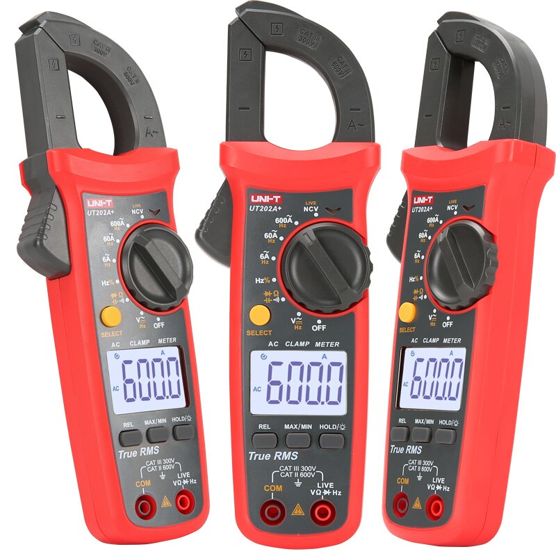 UNI-T UT201 +/UT202 +/UT203 +/UT204 +/UT202 + 400-600A digital clamp meter; gama automático multímetro true RMS de alta precisão