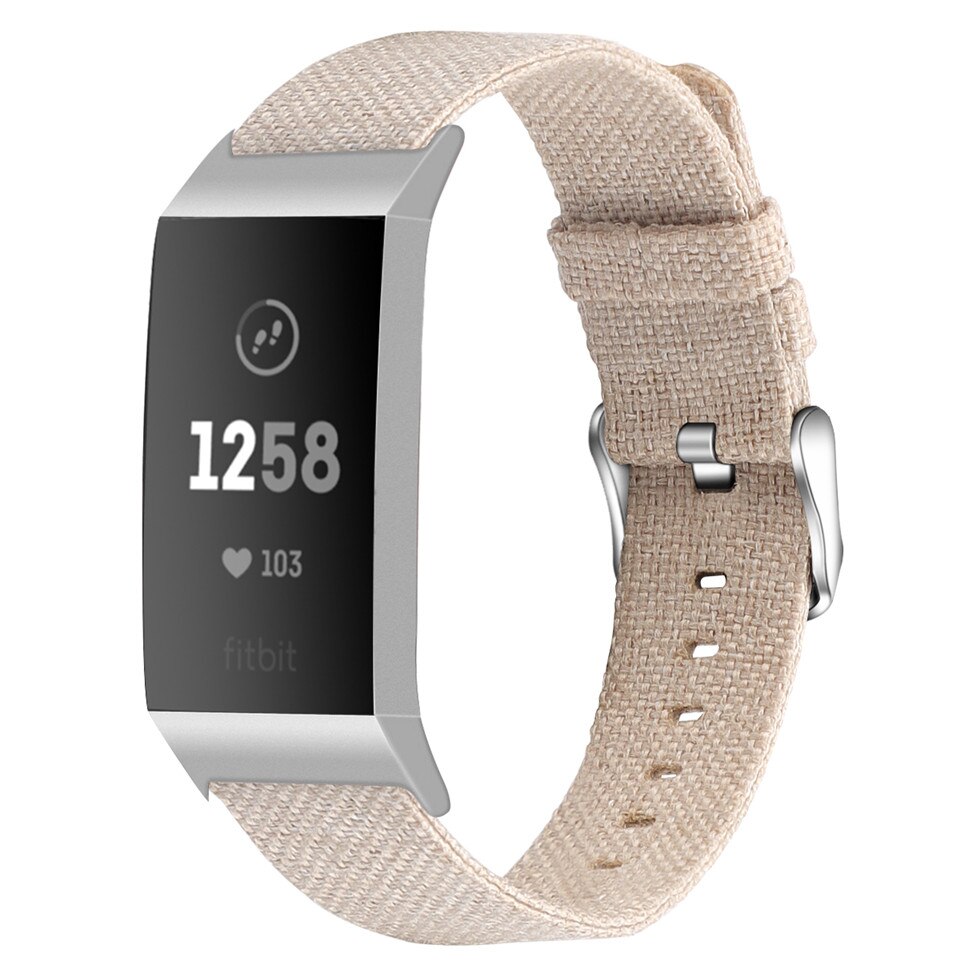 Banda da lona para fitbit carga 3 4 pulseira inteligente loop para fitbit carga 3 4 banda de pulso substituição correa: AREIA ROSA / S