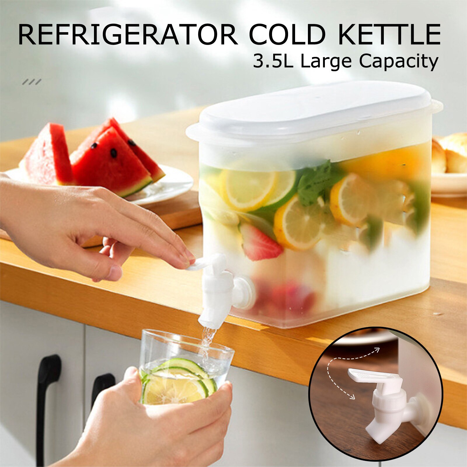 3500ml Water Jug with Tap Cold Kettle Kitchen Jug Drinkware Container Heat Resistant Pitcher Juice Decanter Drink Dispenser Jug