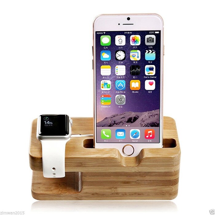 Soporte de carga de madera de bambú para Apple Watch iPhone Plus, 7, 6, ipad 234, Air Cellph one, 3 en 1