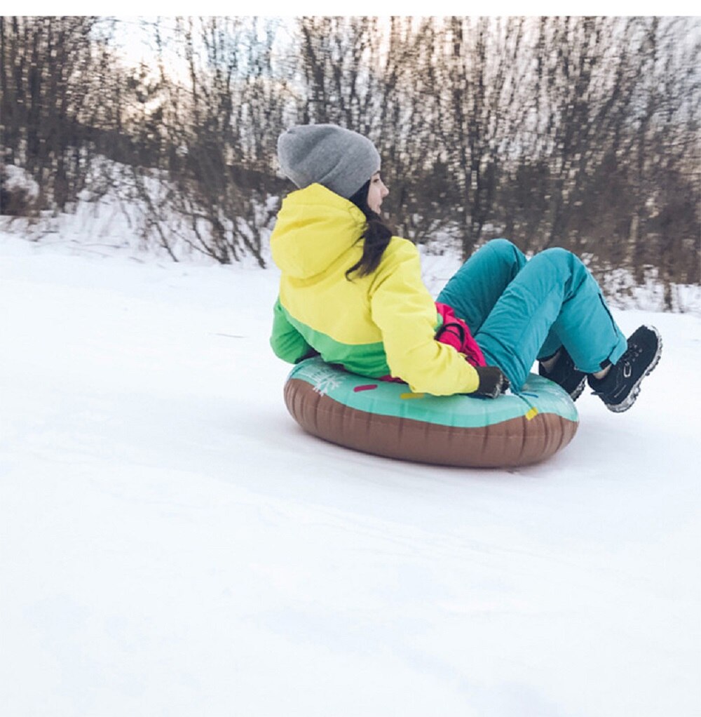 Adultos y niños patrón de donut espesamiento círculo de esquí inflable resistente al desgaste platillo volador en la nieve