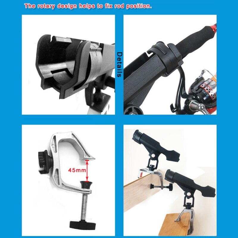 Fishing Boat Kayak Rods Holder with Large Clamp Opening 360 Degree Adjustable Fishing Rod Racks Folding Holder
