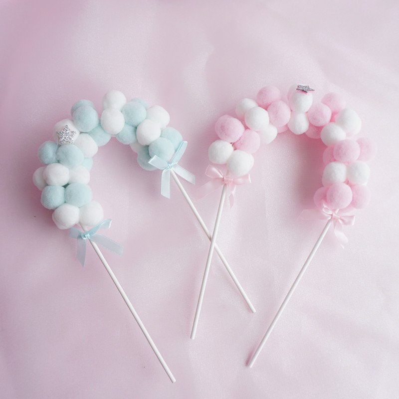 Banderas coloridas para decoración de tartas, bola peluda, adornos para magdalenas de boda y cumpleaños, decoración para tarta para de bienvenida al bebé, bricolaje