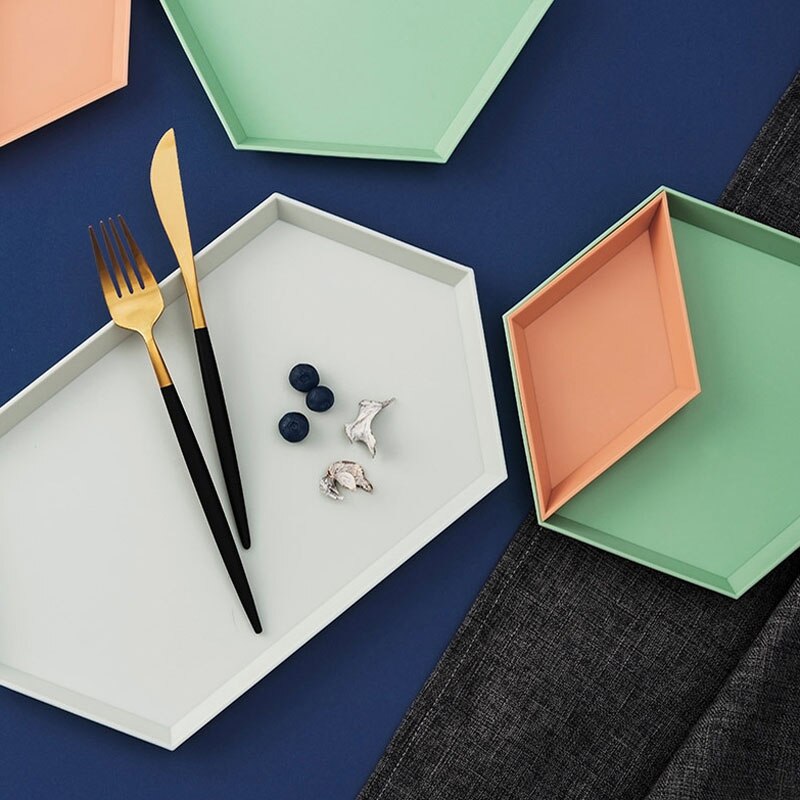 4 pièces/ensemble nordique géométrique polygone plateaux de rangement bureau combinaison plateau de rangement thé fruits assiette maison plaque décorative