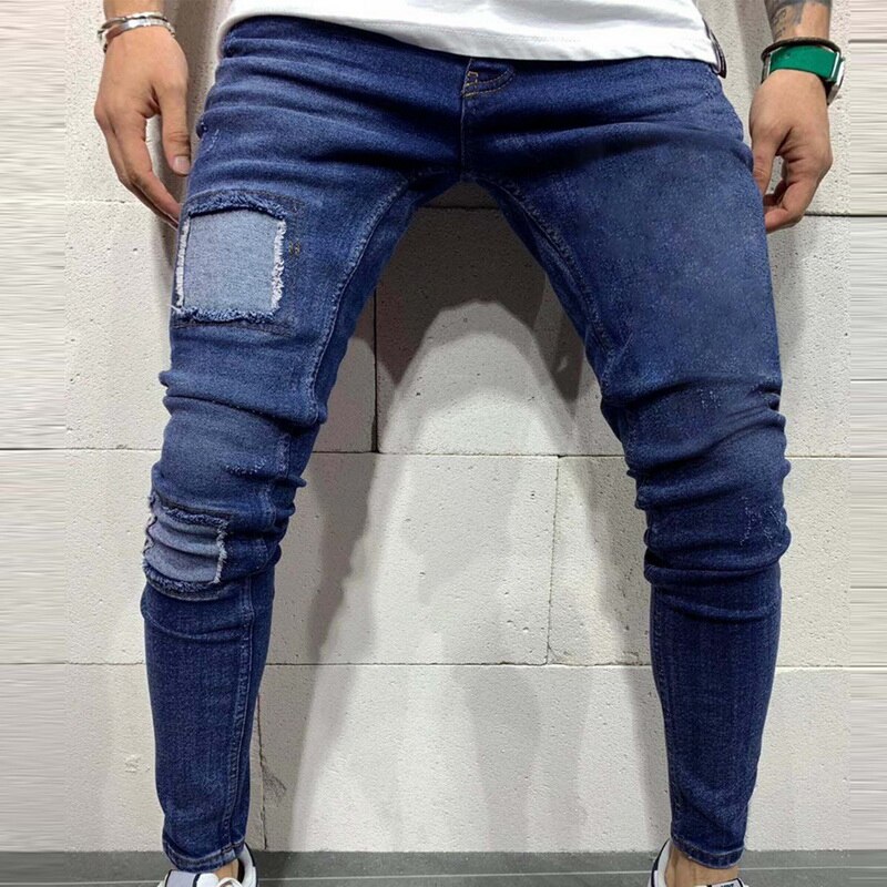 Men's Silm Fit Denim Pants Solid Color Pants Flexible Jeans Men's Jeans with Pockets