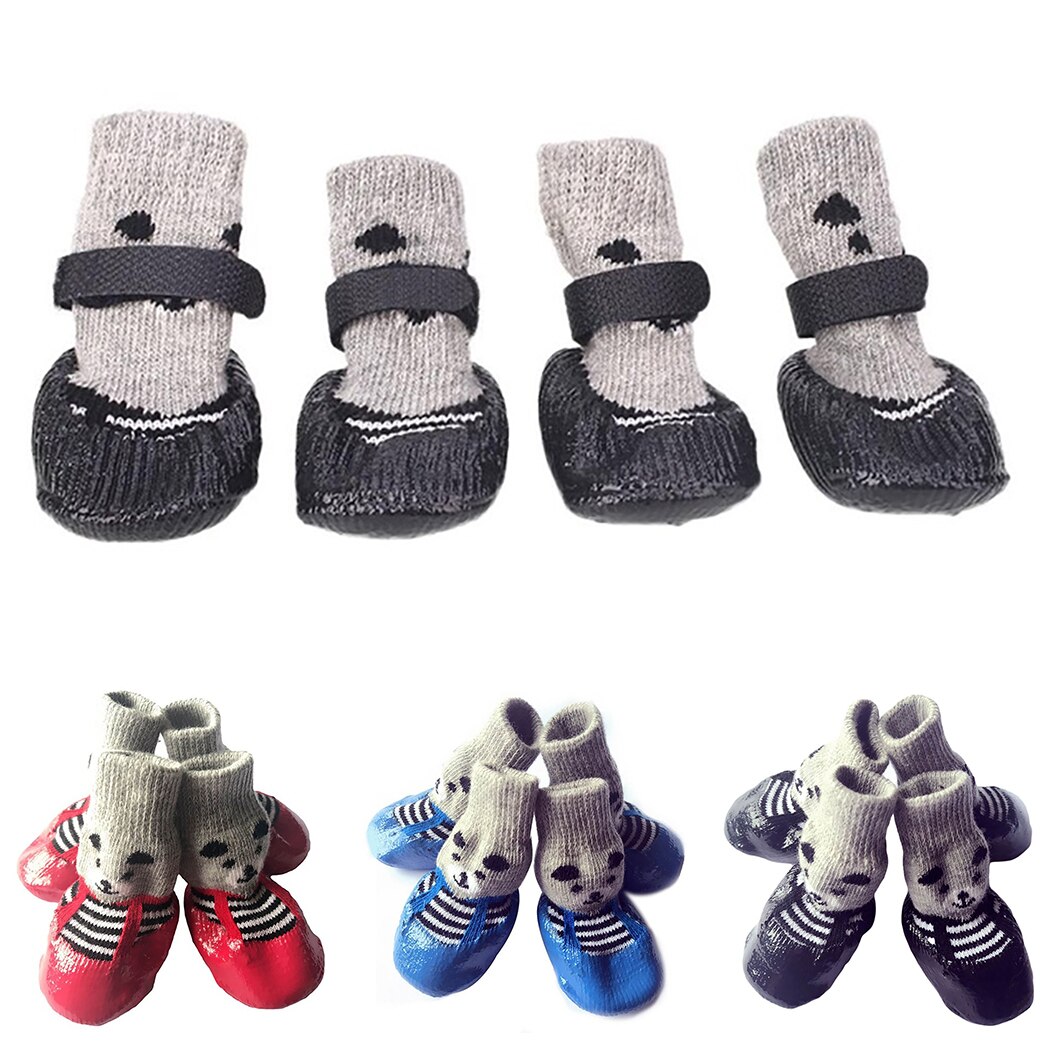 2 Pairs Leuke Honden Sokken 4 stks Puppy Honden Pet Knits Sokken Anti Slip Siliconen Slip Bodem Honden Kat schoenen Chihuahua Laarzen Outdoor