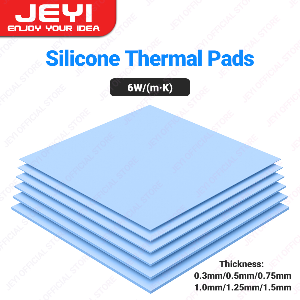 JEYI 6/8 Pack Silicone Thermal Pad 100x100mm, Heat Resistant Conductivity 6.0W/mK for Laptop Heatsink CPU GPU IC LED Cooler