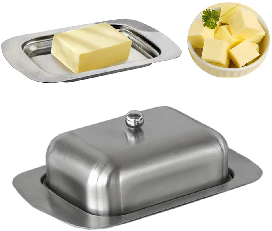 Butter Dish, Stainless Steel Butter Dish with Lid - Solid Cheese/Butter Container - Butter Cheese Storage Box - Ideal Butter Kee