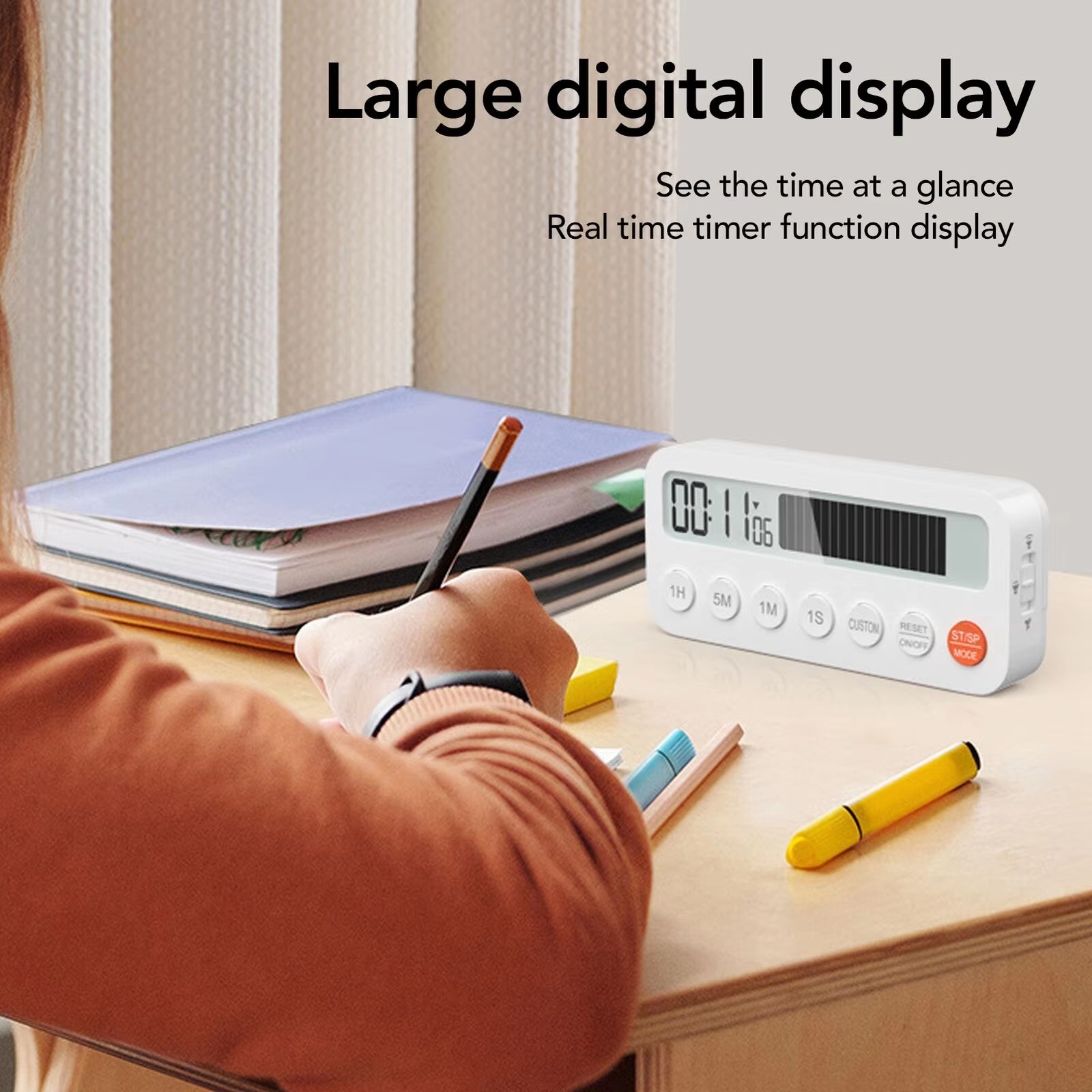 Portable Digital Timer With Progress Bar Time Display Study Stopwatch Timer Kitchen Cooking Timer Wallmounted Magnetic Timer