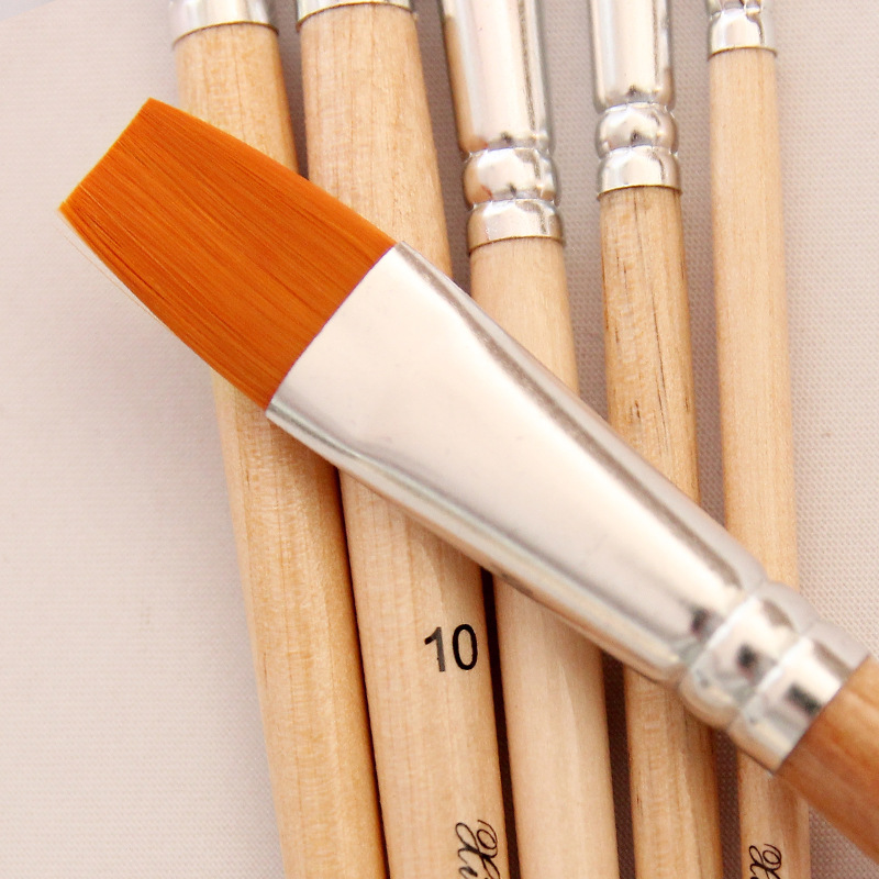 6 st/set akvarell gouache pensel, rå trä olik form rund spets nylon hår målarpensel set konsttillbehör