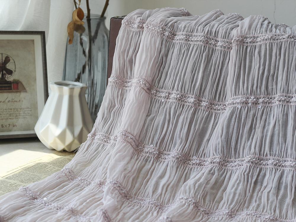 Tela a rayas de gasa bordada con gancho tridimensional, tul transpirable bordado, arrugado, tela de vestido para mujer: pink