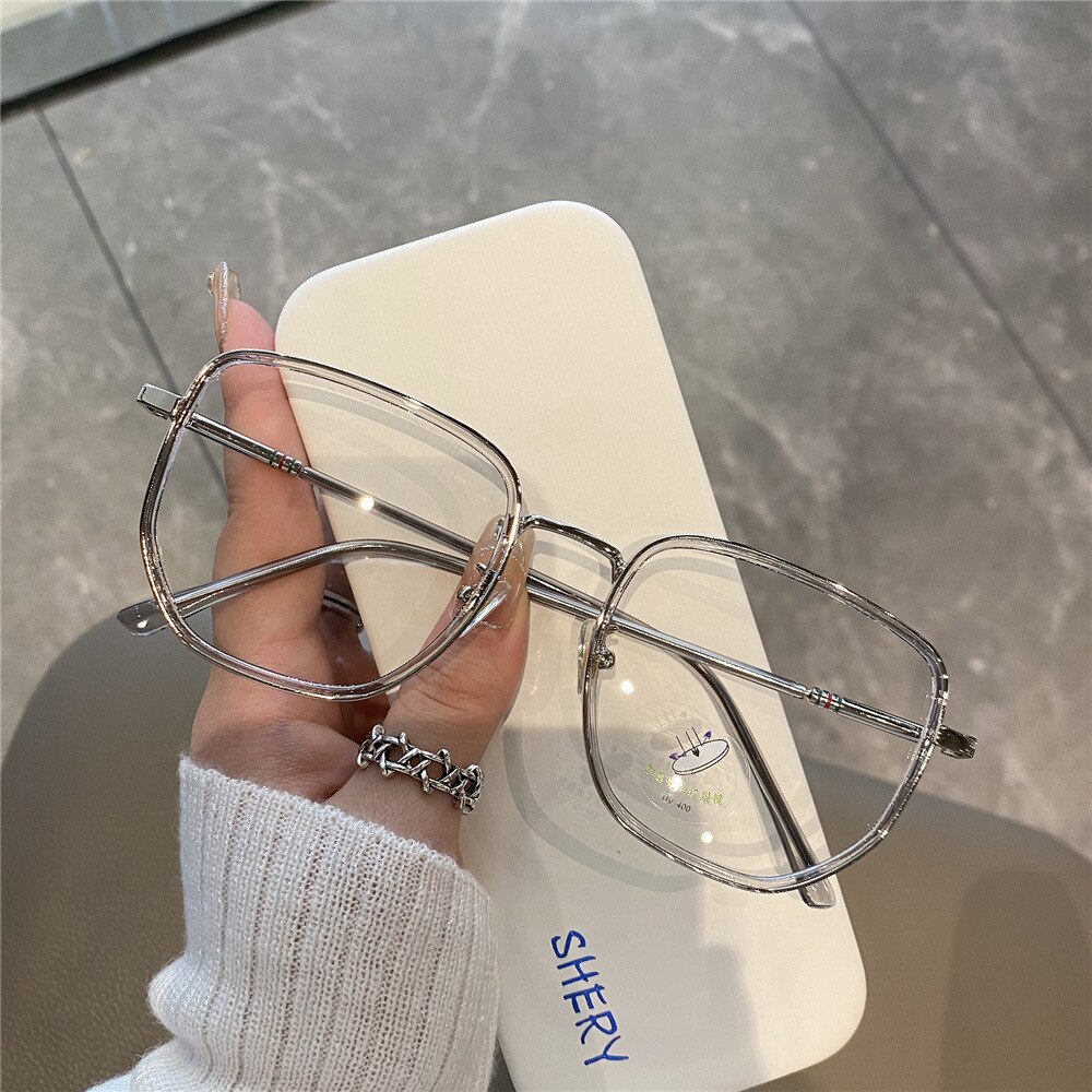 women square polygon glasses for girl female metal frame glasses plain glasses Nearsighted Eyewear Glasses -1.0 -2.5 -2: GRAY / +300
