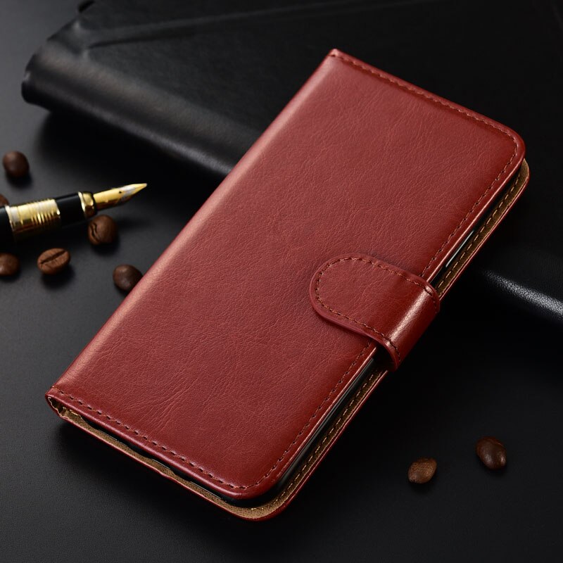 BQ 5204 Funda de cuero de lujo exclusiva antideslizante con tapa tipo cartera para BQ BQ-5204 Strike Selfie funda de teléfono ultrafina, funda de libro: Redbrown