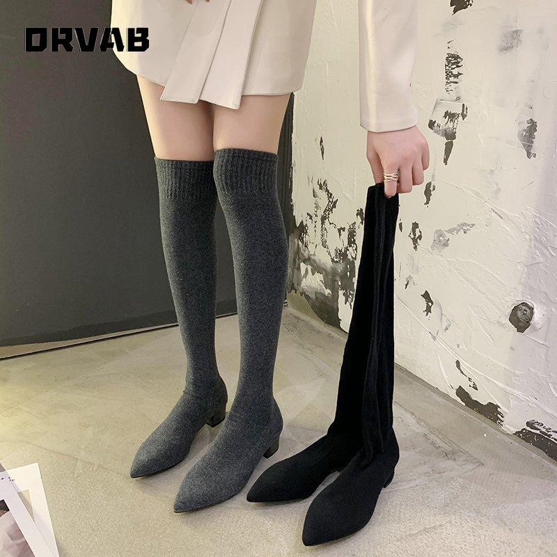Dameslaarzen schoenen voor dames puntige neus over de knie sok lange laarzen comfortabele elastische mesh slanke laarzen dames