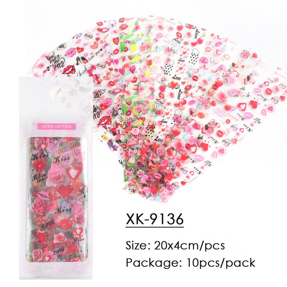 10Pc Hoek Hart Transfer Nagel Folie Valentine Rose Brief Cartoon Liefde Sticker Nagels Art Decoratie Manicure Starry Papier BE2111: XK9136-10pcs pack