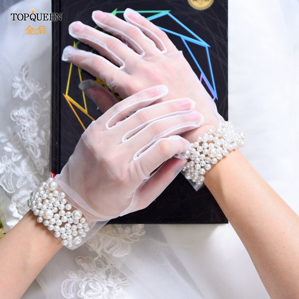TOPQUEEN M01 Girls Wedding Gloves Pearl Princess Party Supplies Performance Women Lady Bride Prom Jewelry Bridal Glove