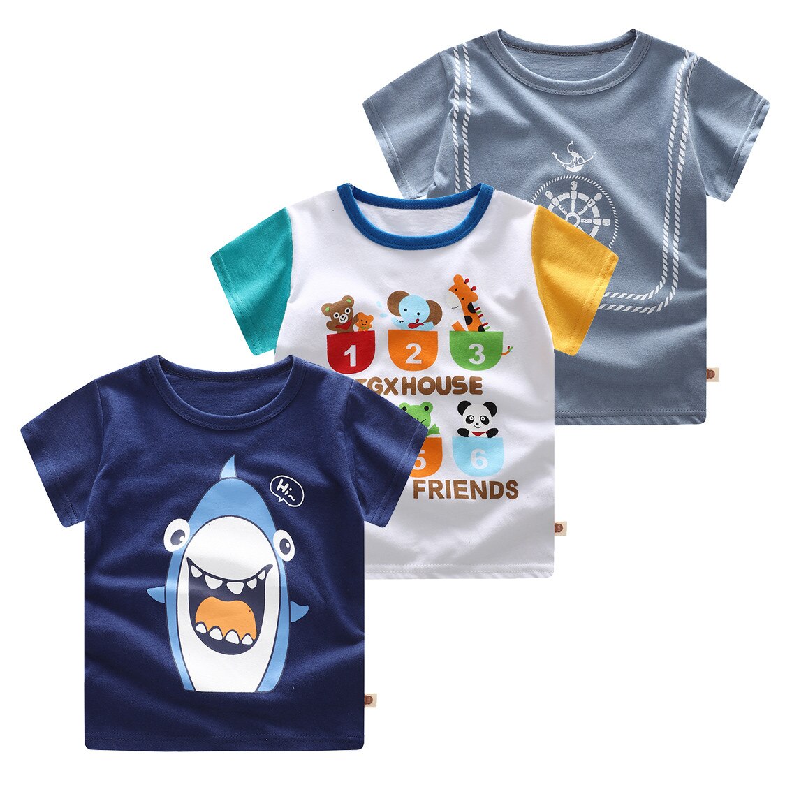 3PCS Infante Appena Nato Del Bambino Delle Ragazze Dei Ragazzi T-Shirt Del Fumetto di Stampa Magliette e camicette Outfits Vestiti Del Manicotto Del Bicchierino Del O-Collo di Modo Del Bambino Della Ragazza Dei Ragazzi magliette e camicette