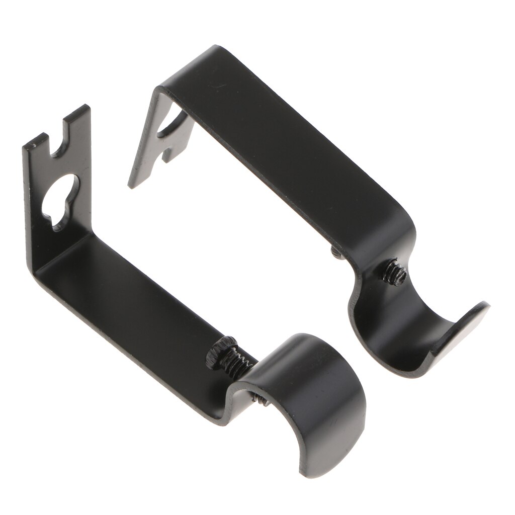 Set Van 2 Stuks Verstelbare Gordijn Staaf Muur Beugel Haken, Zwart: Black