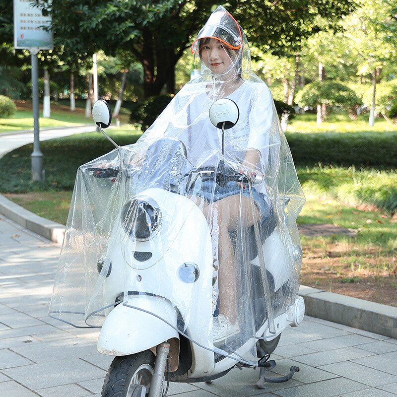 Bicycle Raincoat Transparent Women Single-person Rain Gear Adult Riding Battery Bike Double Hood Poncho