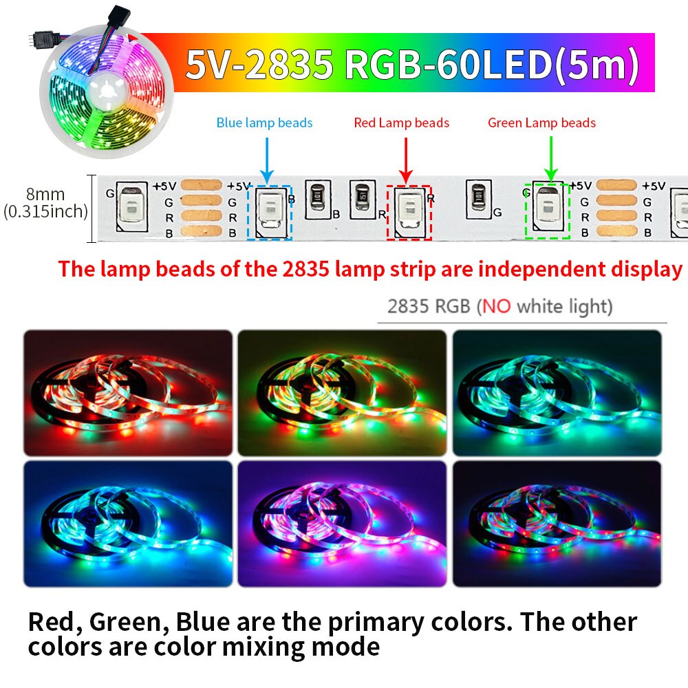 Inteligentne paski LED Bluetooth RGB 2835 5V USB Smart Life kontrolowane aplikacją do ekranu pulpitu Podświetlenie telewizora Elastyczna taśma diodowa