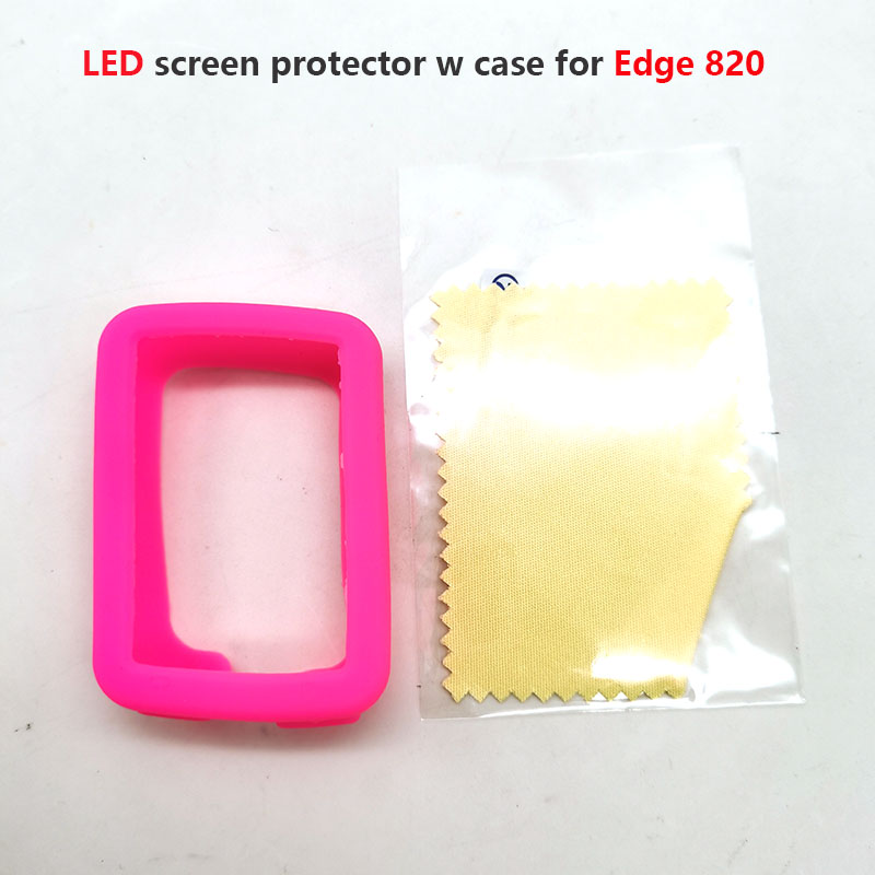 Gel Edge 820 – boîtier de protection en caoutchouc pour vélo, GPS, ordinateur, avec Film de protection d&#39;écran, pour Garmin Edge 820: Pink LED