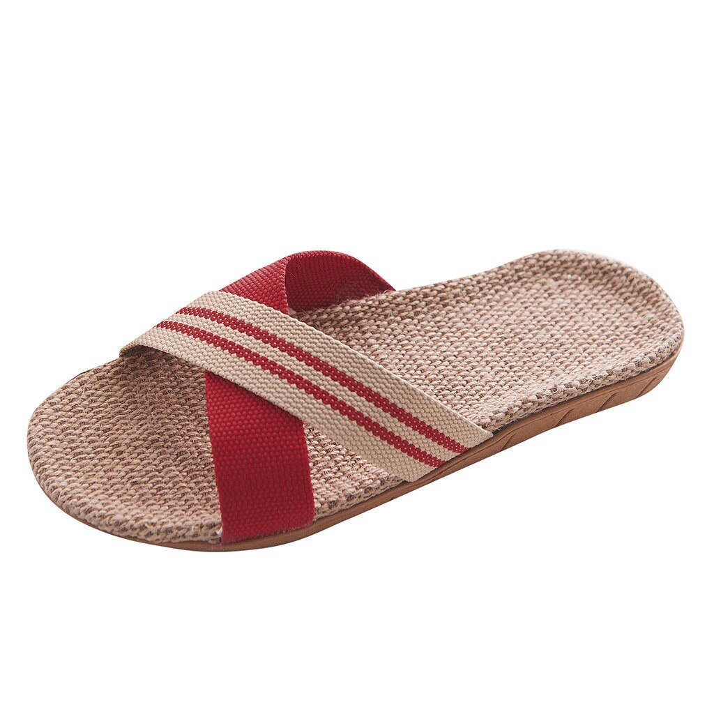Chaussons pour femmes antidérapants lin maison intérieur bout ouvert chaussures plates pantoufles de plage chancletas verano mujer онееесесенаа# l30: Red / 35