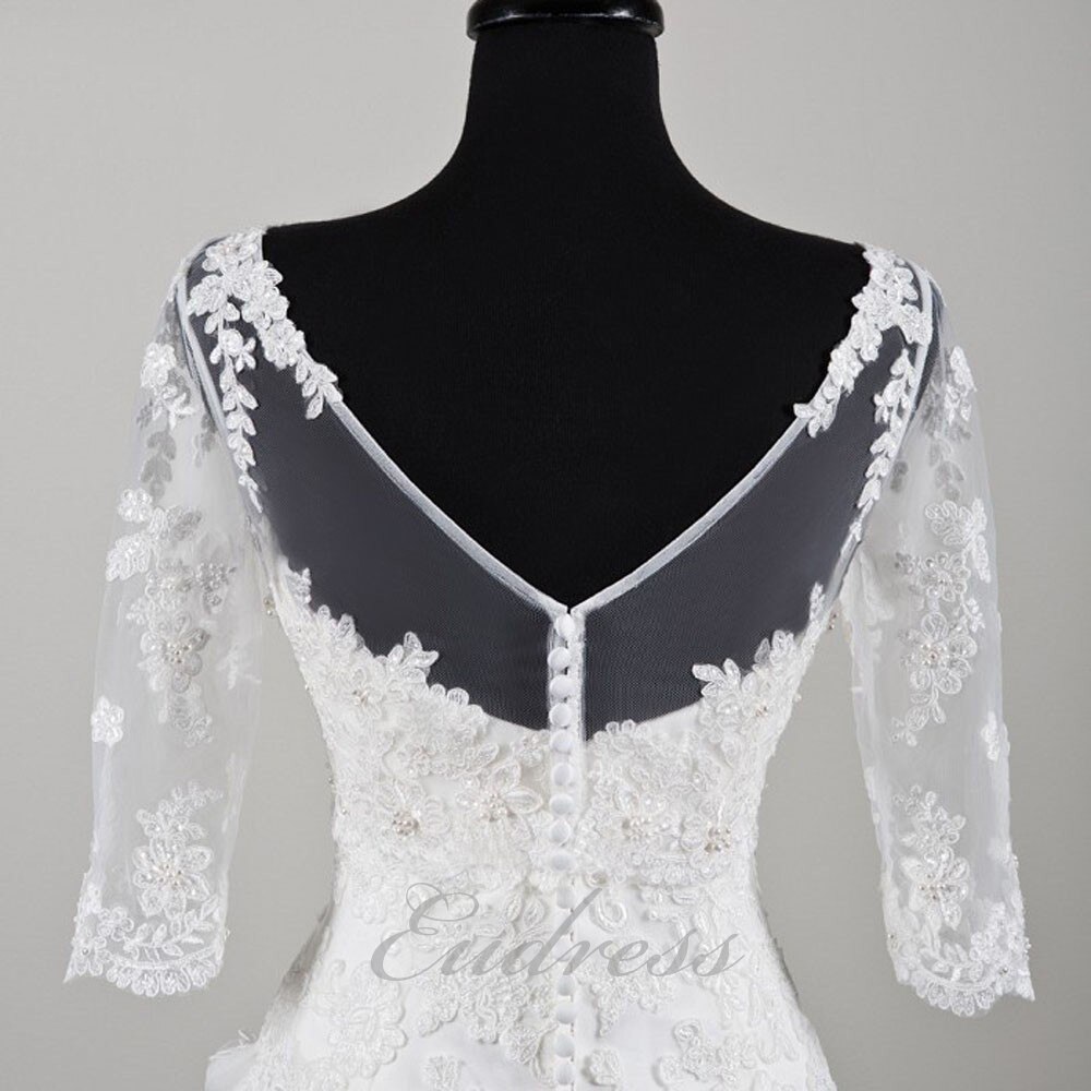 Zomer 3/4 Mouwen Kant Wedding Jacket Bridal Sjaals Kralen Bolero V Terug Elegante Bruiloft Accessoires Sheer