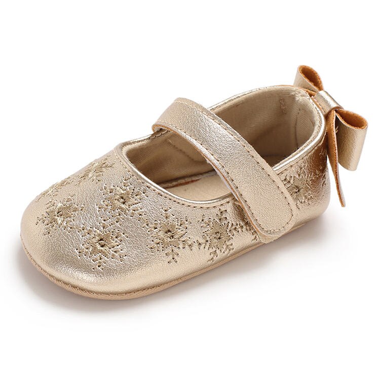 Babyschoenen jongen meisje wieg schoenen peuter baby pu leer strik prinses meisje babyschoenen eerste loopschoenen baby: Goud / 7-12 maanden