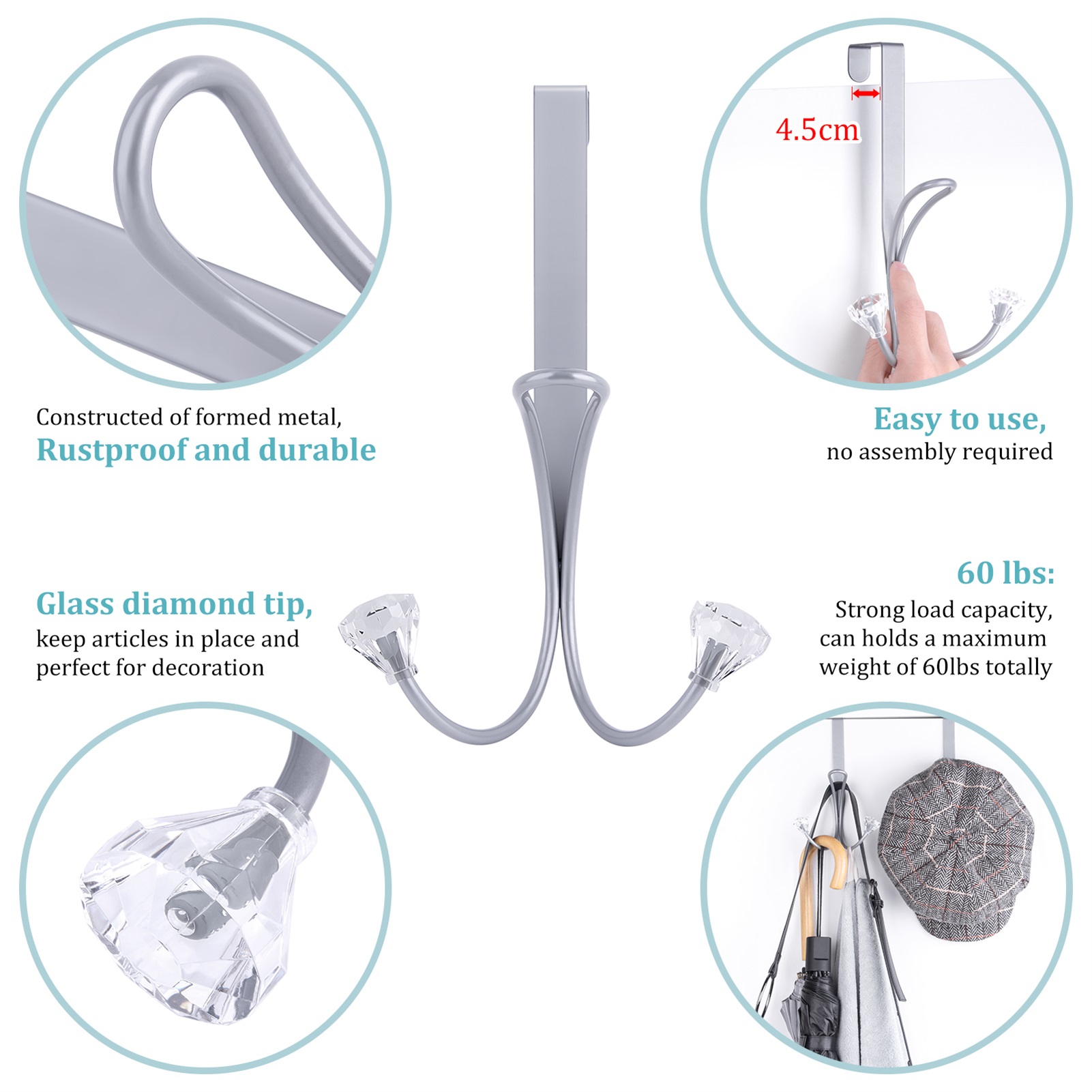 Over The Door Double Hanger Hooks Declutter Twin Hook for Coats